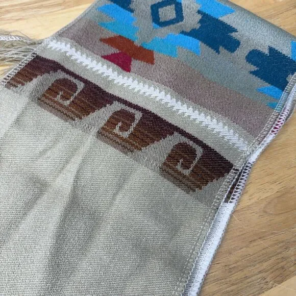 Southwestern Style Fringed Scarf 8”x33”Geometric Zapotec Style Soft - Picture 4 of 11